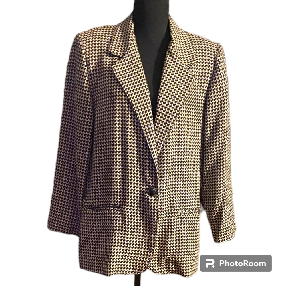 Fundamental Things Petite Vintage oversized one button houndstooth blazer sz 10P